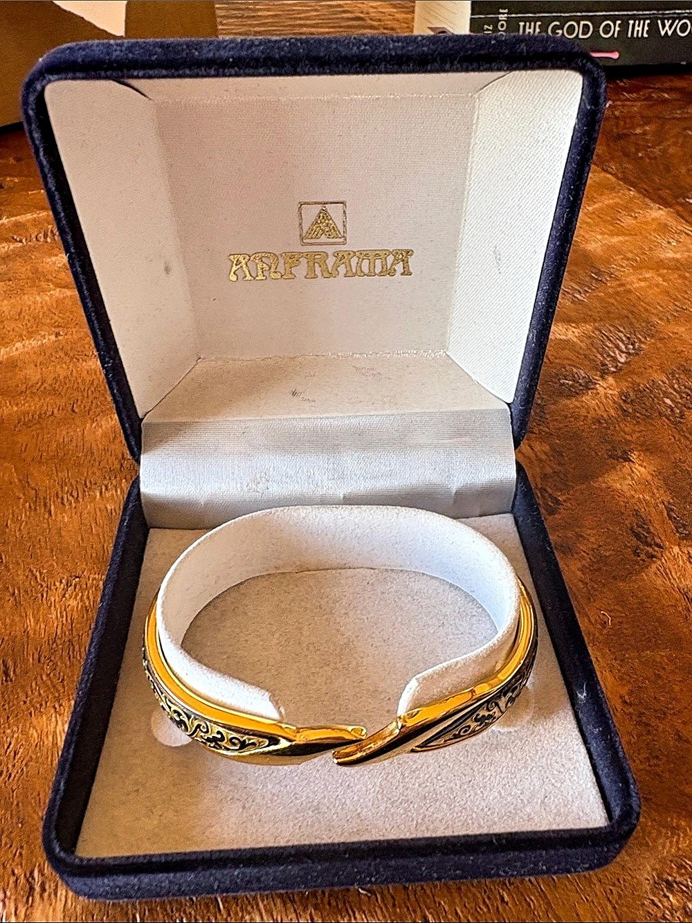 Anframa steel, Gold & Black Floral Bangle Like New